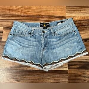 LUCKY BRAND Riley Jean Cut Off Shorts Stretch Denim Embroidered Hem